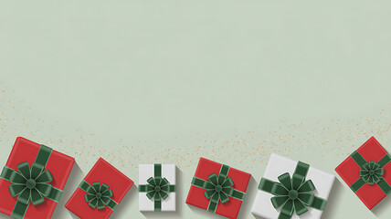 Festive christmas presents arranged on a light background