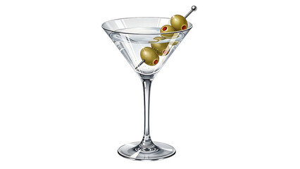 Classic martini cocktail with olives on black background