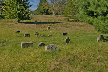 Meadow with tomb stones in Green-Wood cemetery, Brooklyn, New York City, usa 
