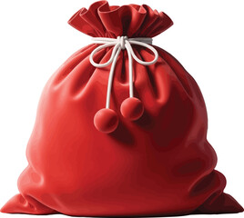 Red Christmas present bag with gifts. Bag Full of Gifts Tied with White Cord, Perfect for Holiday Season Giving on Transparent Background