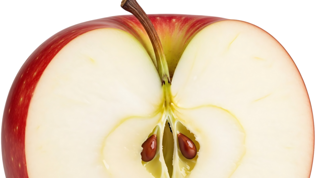 Close up of a red apple cut in half