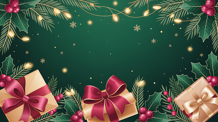 Festive christmas background with decorated gifts and sparkling lights