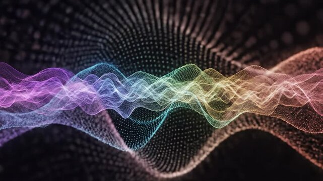 Smoothly flowing colorful digital particles creating a vibrant abstract aura field background loop vivid, colorful, space