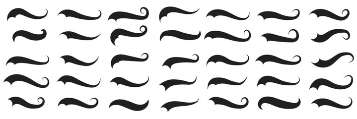 Hand drawn swoosh elements, and swoop underline typography tails shape in flat styles. Set of Swoosh vector. Set of ribbons. Design concept element collection. Vector illustration. EPS 10.