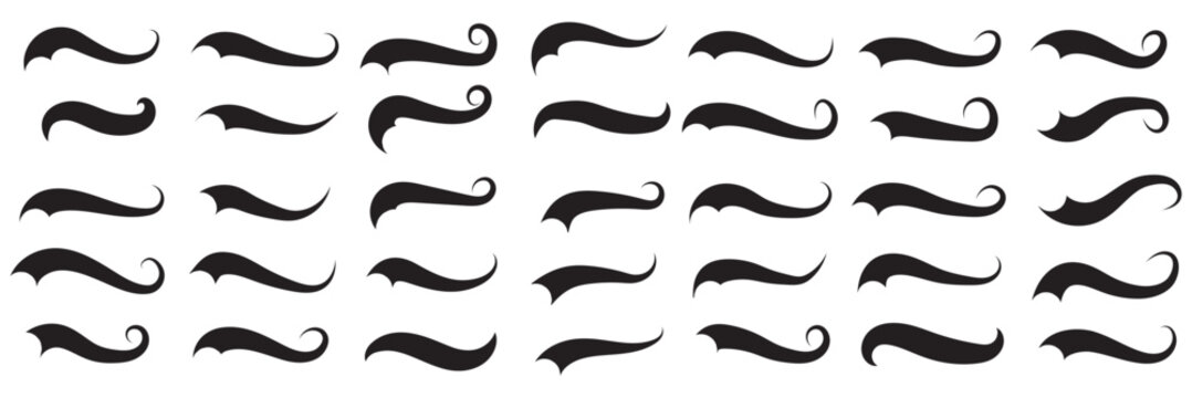 Hand drawn swoosh elements, and swoop underline typography tails shape in flat styles. Set of Swoosh vector. Set of ribbons. Design concept element collection. Vector illustration. EPS 10.