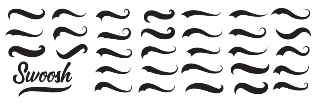 Sporty swirling tail icon in flat line set. football, baseball typography swashes Texting tail for lettering or old varsity sport logo vector for apps or web retro isolated on transparent background.E