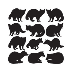 African civet silhouettes collection, civet silhouette, animal vector, wild mammal, nocturnal creature, wildlife