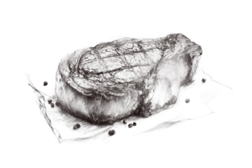 Traditional hand-sketched steak in pencil isolated on transparent background
