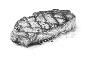 Realistic pencil sketch illustration of steak isolated on transparent background