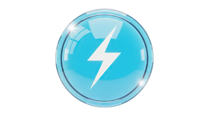 Lightning bolt energy icon in a modern and vibrant blue, high voltage