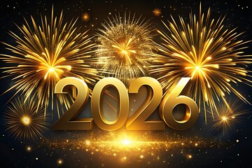 Golden 2026 new year fireworks celebration with sparkles
