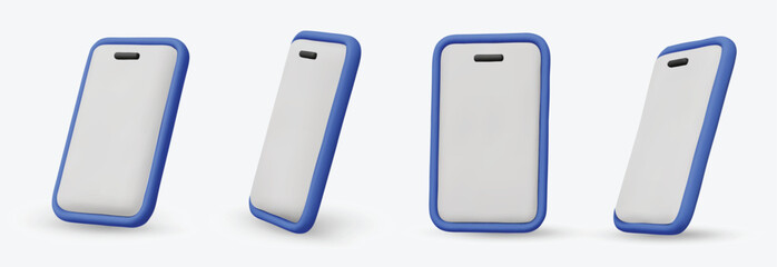 Vector 3d smartphones set in a minimalist style. Modern smartphone mockup with blank screen.