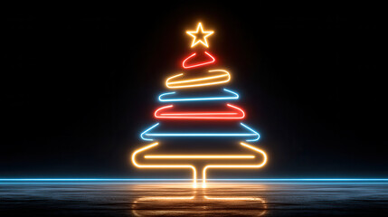 Neon Christmas tree glowing LED ornament neon star colorful light modern holiday festive decoration