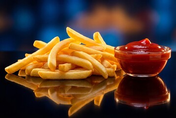 Hot crispy French fries served with cheese sauce snack food