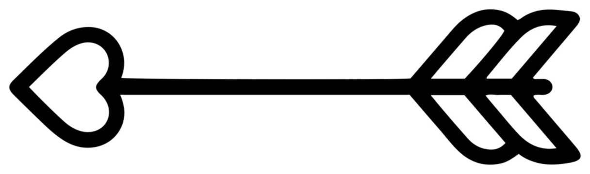 Hand drawn arrow with heart shaped tip Vector sketch illustration of romantic love symbol for Valentine Day isolated on white background