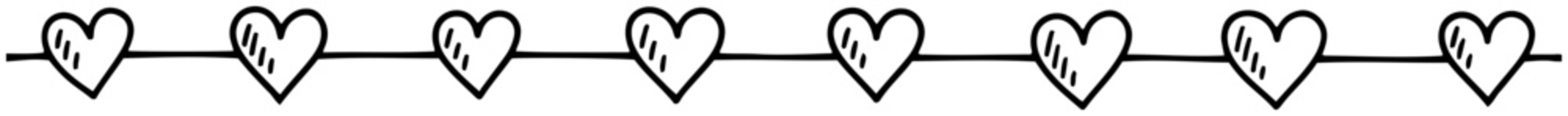 Horizontal decorative border line with small hearts Vector sketch illustration of romantic divider for Valentine Day design isolated on white background