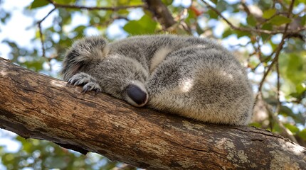 Adorable Koala Sleeping Peacefully on a Tree Branch in its Natural Habitat.