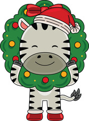 Cartoon Zebra character celebrating Christmas