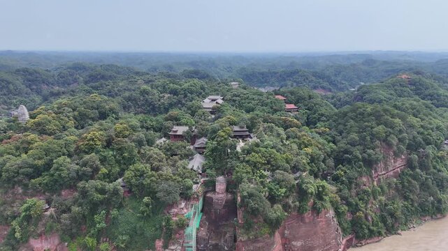 Giant Leshan Buddha Aerial View - World's Tallest Carved Stone Statue