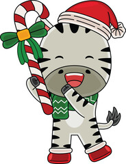 Cartoon Zebra character celebrating Christmas
