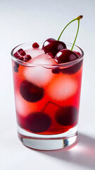 Kirschgetr&auml;nk mit Eis in einem Glas isoliert auf transparentem Hintergrund.