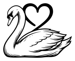 Elegant swan swimming with abstract heart shape above vector illustration symbolizing eternal love and grace
