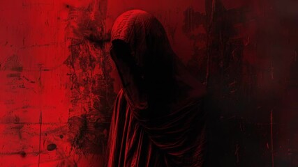 Video A person wearing a bright red robe stands in front of a wall, likely for a dramatic or ceremonial occasion