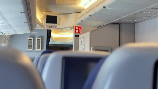 4K Vintage Airplane Cabin Interior &ndash; Retro Inflight Screen, Old Aircraft Economy Class Travel Shot