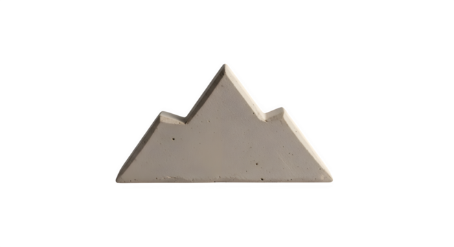 Minimalist concrete mountain shape object isolated on transparent background for design
