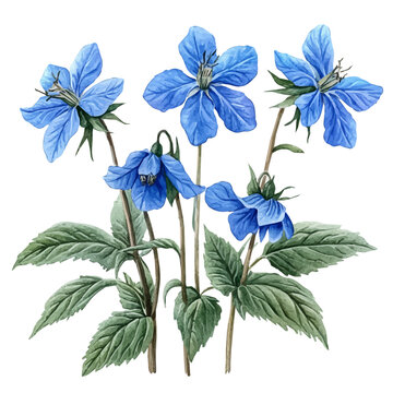Borage Flower, whimsical watercolor vector illustration with vibrant highlights and delicate strokes, isolated on a white background.