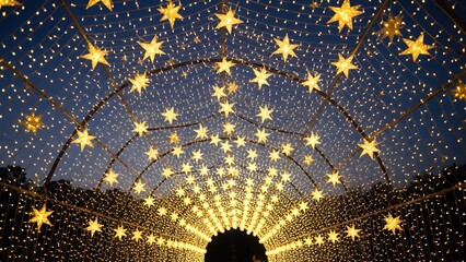 Magical Starry Tunnel of Lights at Night.