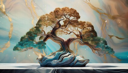 marble abstract liquid stone big tree
