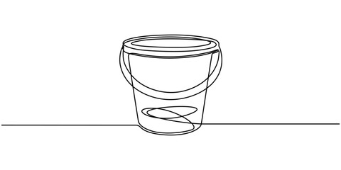 Continuous one line drawing of a bucket. Concept of cleaning, household chores, or construction