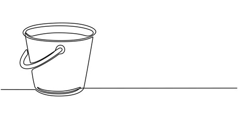 Continuous one line drawing of a bucket. Concept of cleaning, household chores, or construction