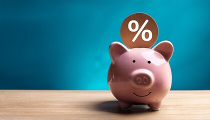 piggy bank with percentage symbol on the front business finance and savings concept
