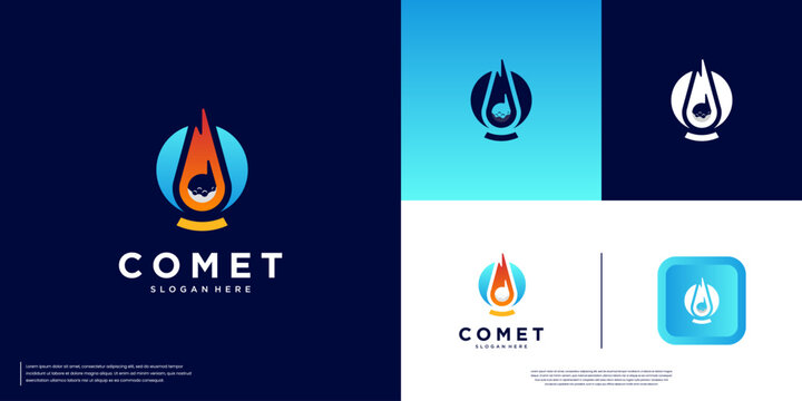 Comet logo crossing the atmosphere, fire tail effect, speed, graphic design template.