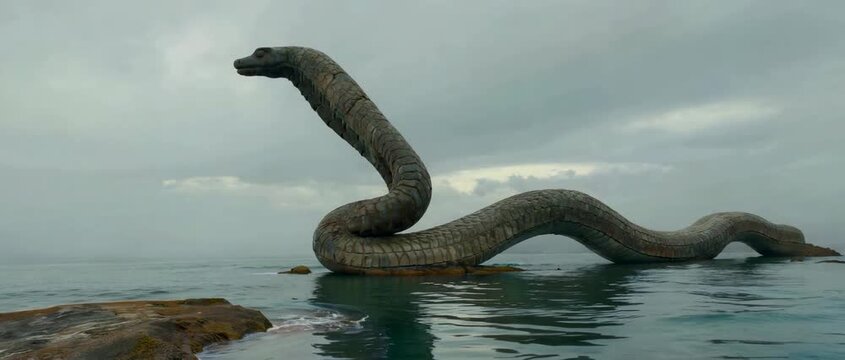 Mysterious Loch Ness Monster Emerges from Murky Lake Water.