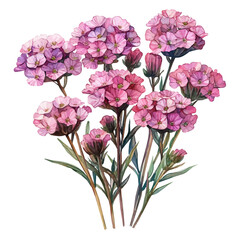 watercolor draw of Achillea Flower, isolated on a white background.