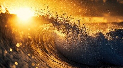 Obraz premium A dramatic image of ocean spray captured below a towering wave