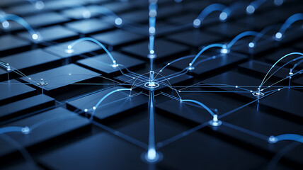 Dynamic connections linking nodes in glowing network grid