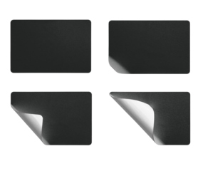 Black Rectangle Stickers with Shadows and Curl Variations isolated on transparent background