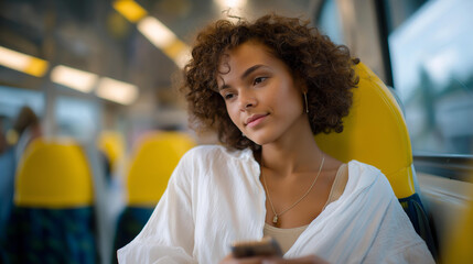 A solo fan sitting on a crowded train, watching the game replay intently on a smartphone — reflection of modern digital-age fandom and devotion in every setting. cinematic color correction, natural