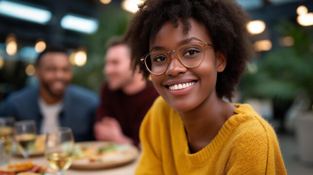 Office cafeteria filled with warm daylight as colleagues and the new employee share a relaxed welcome lunch — laughter, conversation, and community energy symbolizing belonging, inclusivity, and