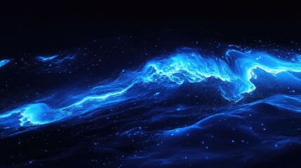 A glowing shot of bioluminescent algae on ocean water at night