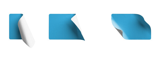 Peeled Blue Rectangle Stickers Vertical and Horizontal Curl Styles isolated on transparent background