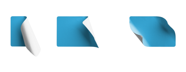 Peeled Blue Rectangle Stickers Vertical and Horizontal Curl Styles isolated on transparent background