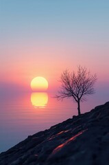 Soft hues and gentle reflections merge into a serene composition of minimalist evening tranquility