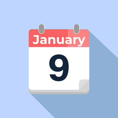 January 9 Vector Calendar
Modern flat color vector calendar with date