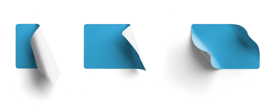 Peeled Blue Rectangle Stickers Vertical and Horizontal Curl Styles