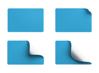 Blue Rectangle Stickers with Corner Peels isolated on transparent background